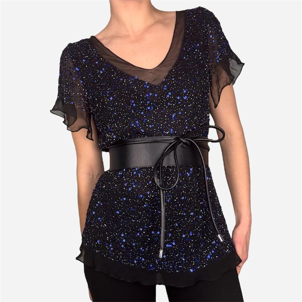 Silk beaded top short sleeve sheet sleeves - size medium from Liz Jordan